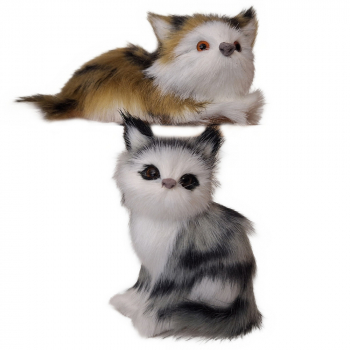 Preview: Kleine Katze aus Echtfell, Katze Miniatur für Bauernhof Weihnachtskrippe Echtfell, Tierfellminiatur Katze