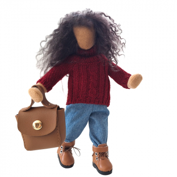 Moderne Jugendliche mit Strickpulli, Tasche und coolen Lederstiefeln
