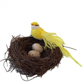Vogel im großen Nest mit Eiern