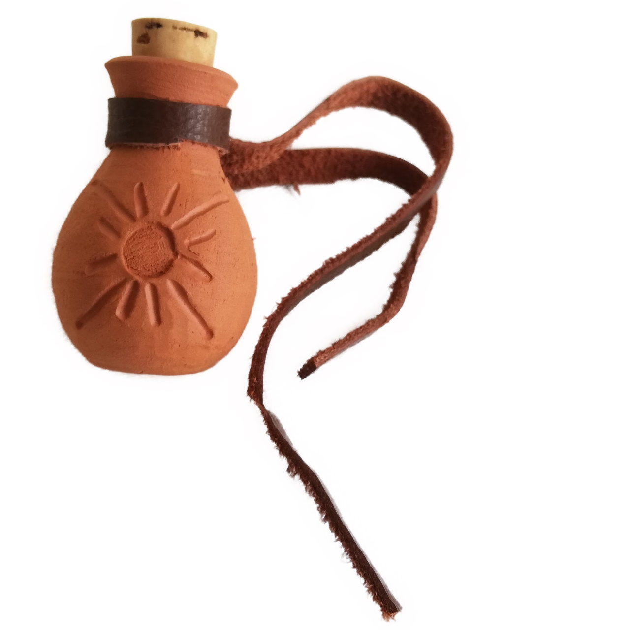 Wasserflasche aus Ton mit Sonnendekor