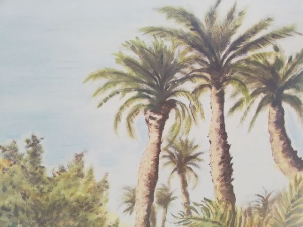 Hintergrundbild  Wüste mit Palmen - 70 x 100 cm