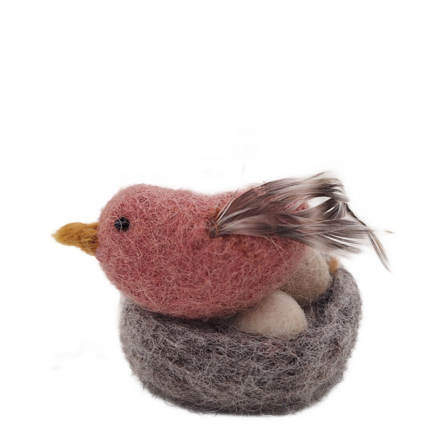 Vogelnest gefilzt mit Eiern