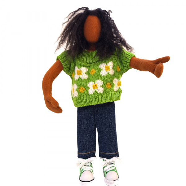 Frau im grünen Blumenpulli