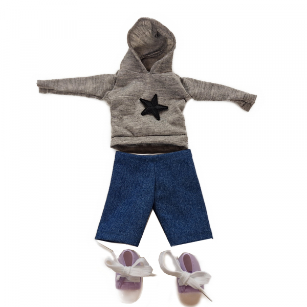 Kinderkleidung modern - Jeans & Pulli & Turnschuhe - 20cm