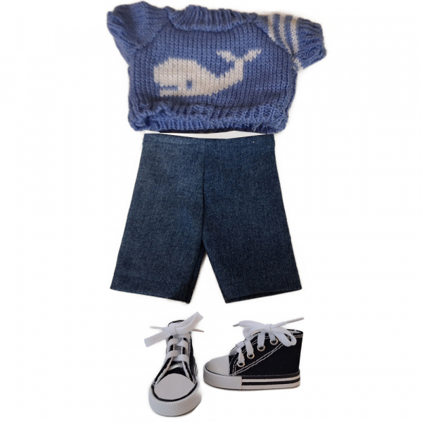 Strickpulli Walfisch & Jeans & Turnschuhe - für Jugendliche 25cm