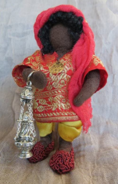 Mohr, handgemachte Krippenfigur, Handarbeit, Weihrauchgefäß mini,