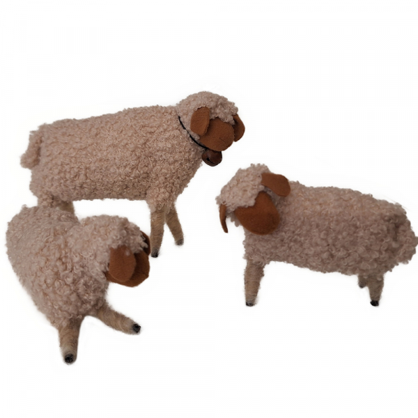 Schaf handgenäht mit zwei Lämmern - kleingelocktes Fell