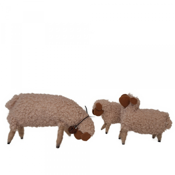 Schaf handgenäht mit zwei Lämmern - kleingelocktes Fell