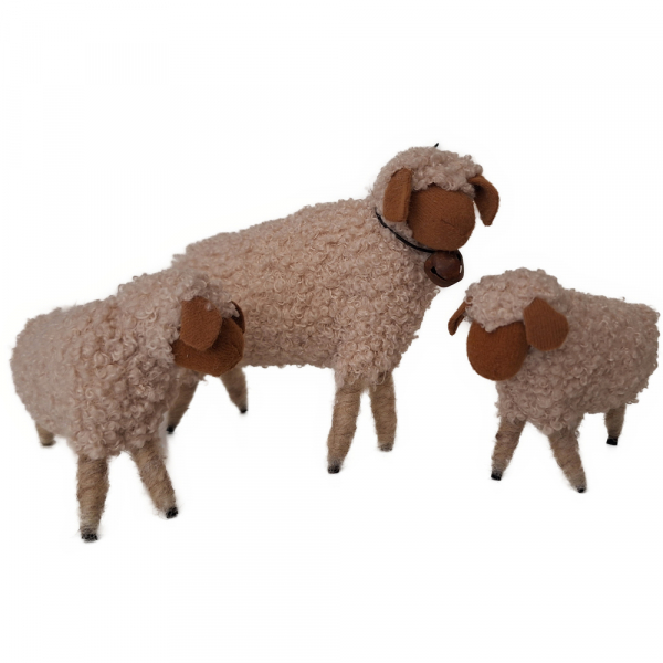 Schaf handgenäht mit zwei Lämmern - kleingelocktes Fell
