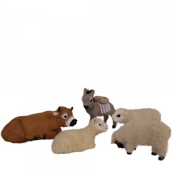Ochse, Esel, Schafe, (Kamel) - Tierset - für Krippenfiguren 10-15cm