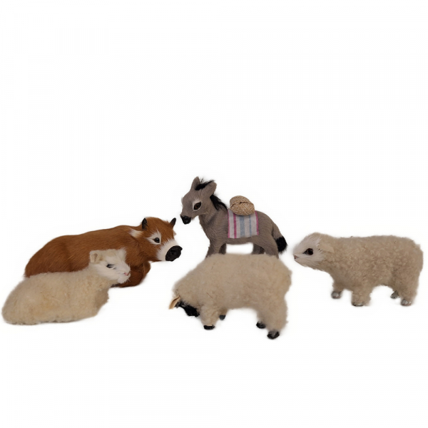 Ochse, Esel, Schafe, (Kamel) - Tierset - für Krippenfiguren 10-15cm