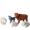 Ochse, Esel, 3 Schafe aus Echtfell - Tierset Nr. 4 - für Krippenfiguren 20-25 cm